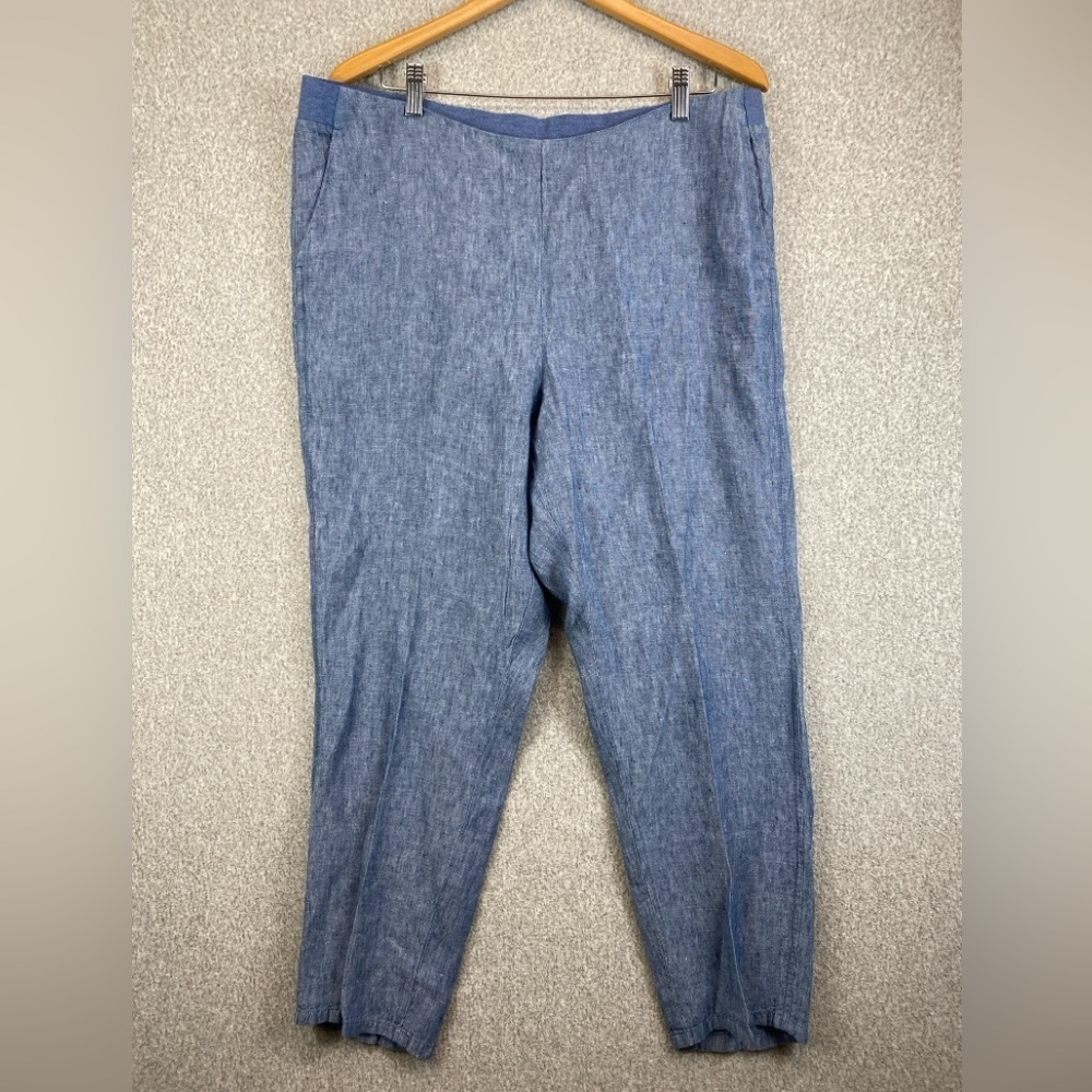J. Jill love linen pull on pants L chambray elastic high rise Lagenlook beachy